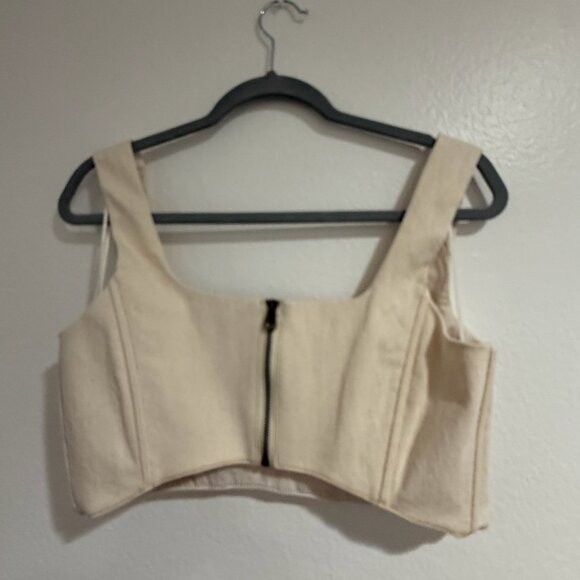 7 For All Mankind Corset Crop Top in cream denim. - Picture 2 of 2